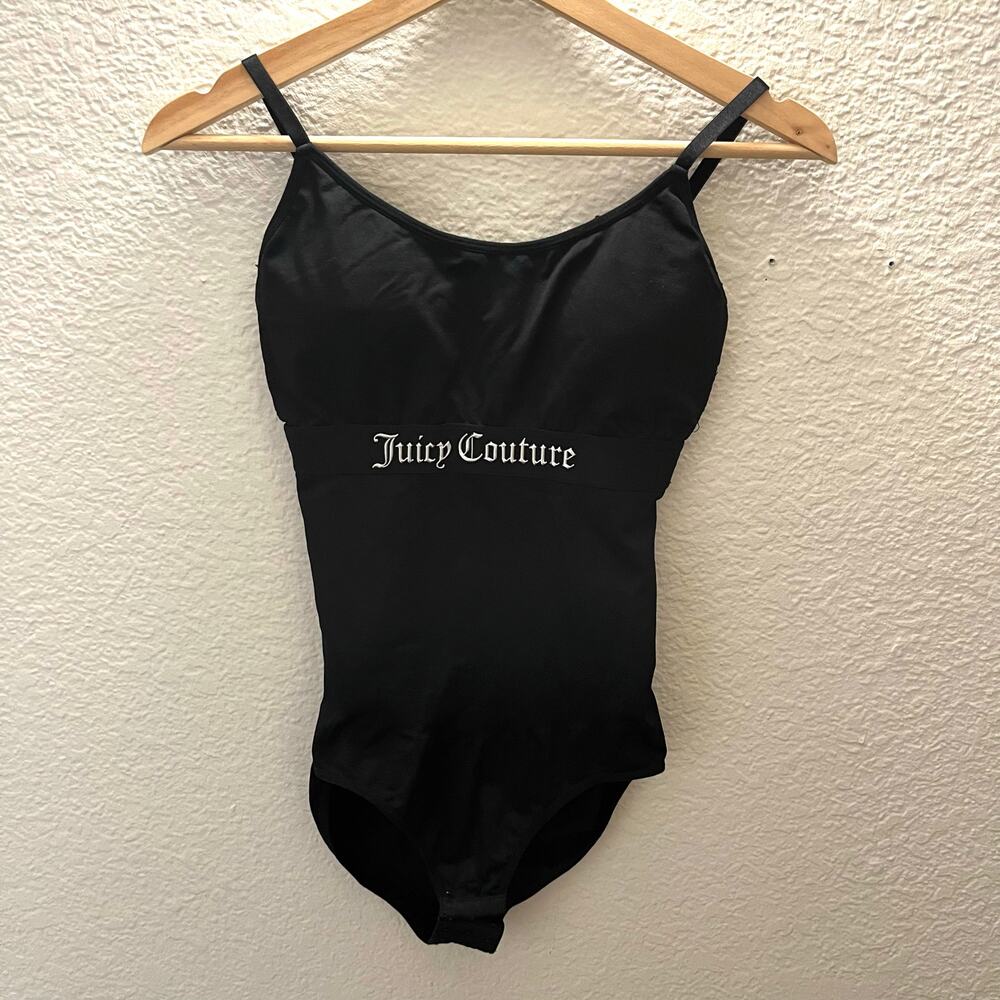 Juicy Couture Black Logo Seamless Shaping Bodysuit Cami Y2K Stretch M Clubwear - Picture 2 of 6